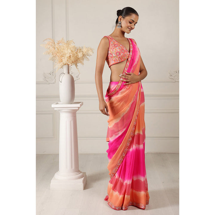 House of Supriya Tie & Dye Multi Color Saree with Embroidered with Stitched Blouse