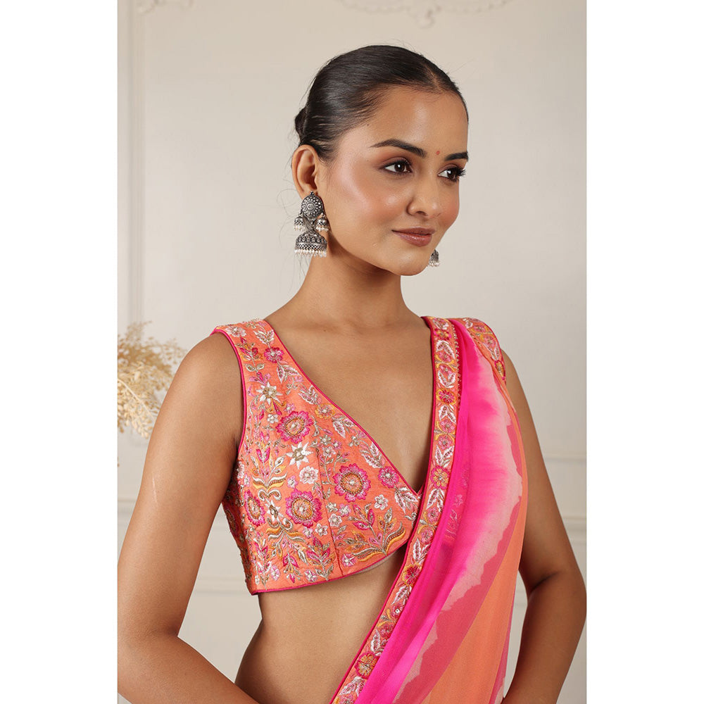 House of Supriya Tie & Dye Multi Color Saree with Embroidered with Stitched Blouse