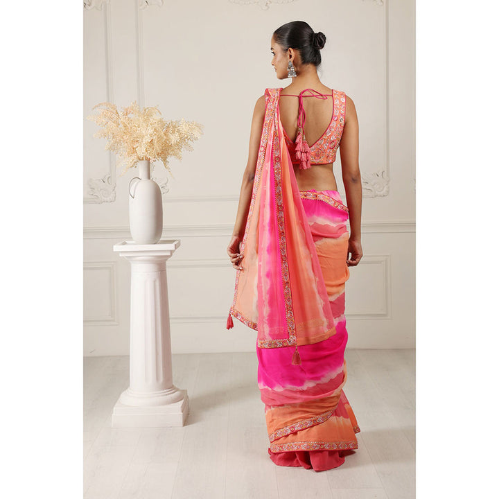 House of Supriya Tie & Dye Multi Color Saree with Embroidered with Stitched Blouse