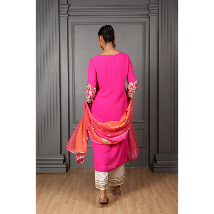 House of Supriya Pink & Orange Embroidered Stylised Kurta & Pant with Dupatta (Set of 3)