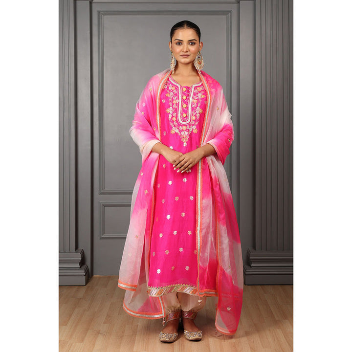 House of Supriya Fuchsia Pink Embroidered Stylised Kurta with Salwar & Dupatta (Set of 3)