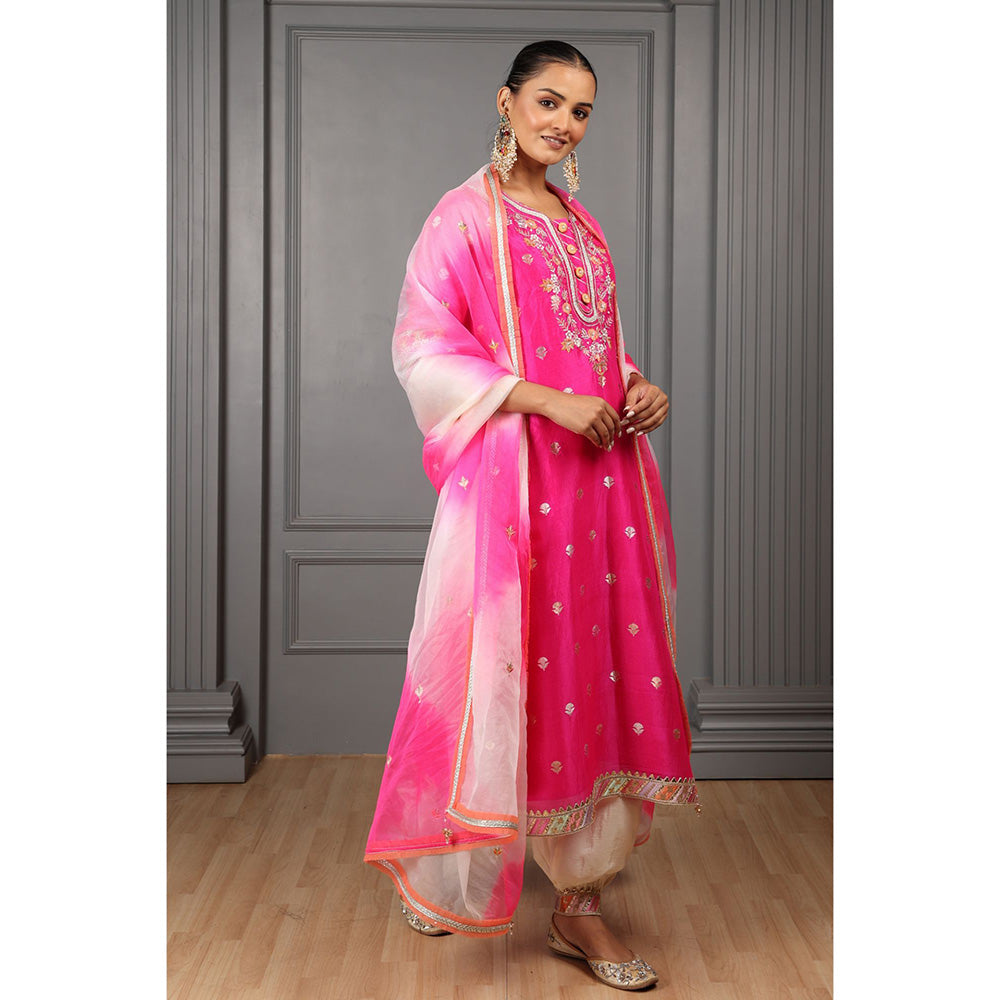 House of Supriya Fuchsia Pink Embroidered Stylised Kurta with Salwar & Dupatta (Set of 3)