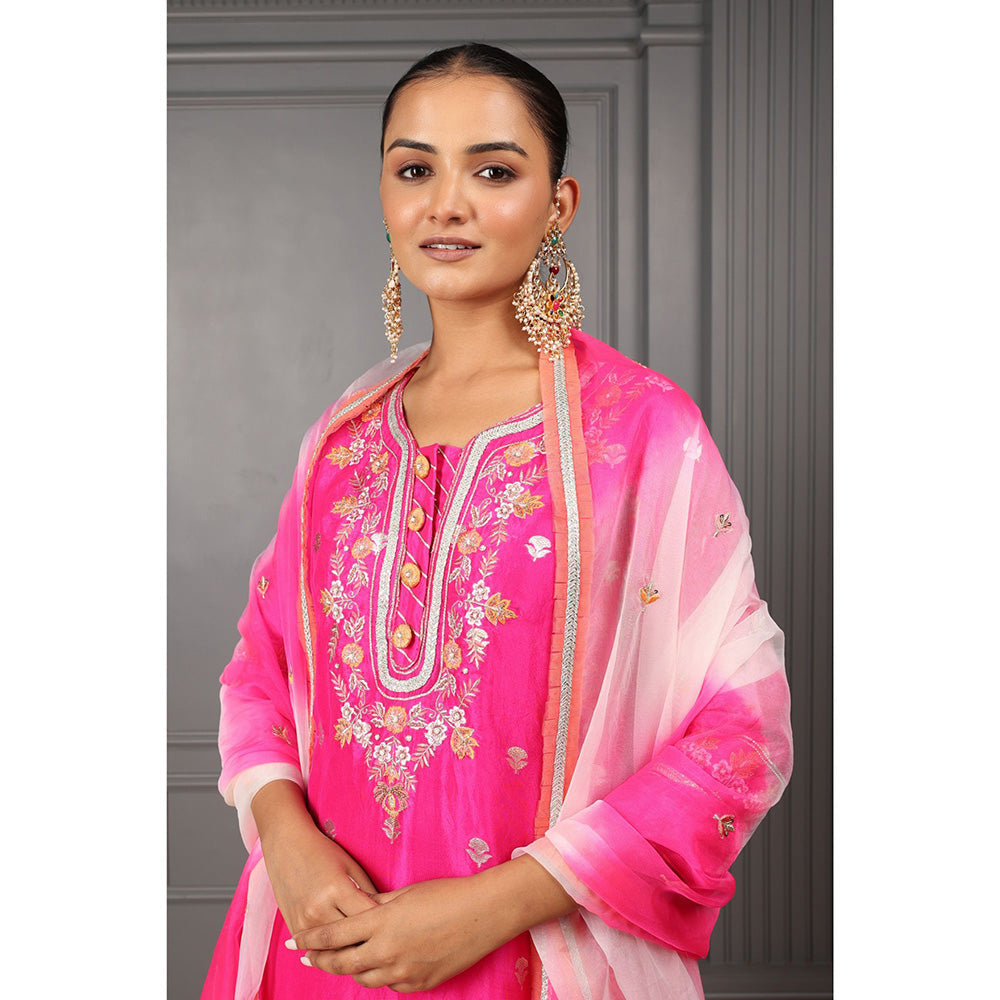 House of Supriya Fuchsia Pink Embroidered Stylised Kurta with Salwar & Dupatta (Set of 3)