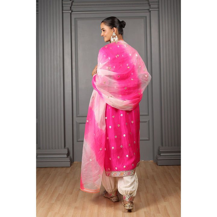 House of Supriya Fuchsia Pink Embroidered Stylised Kurta with Salwar & Dupatta (Set of 3)