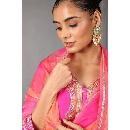 House of Supriya Multi Color Embroidered Kalidar Kurta & Pant with Dupatta (Set of 3)