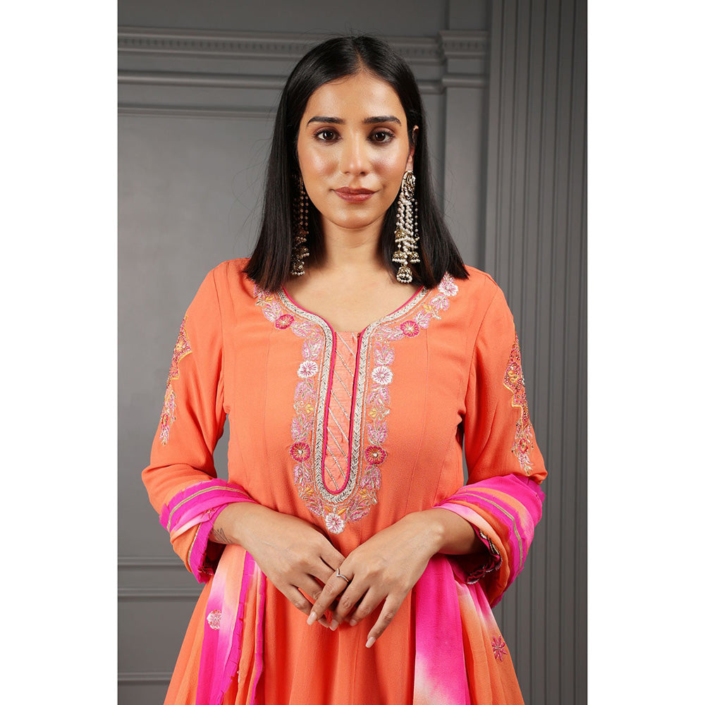 House of Supriya Orange Embroidered Kurta & Sharara with Dupatta (Set of 3)