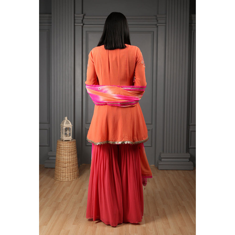 House of Supriya Orange Embroidered Kurta & Sharara with Dupatta (Set of 3)