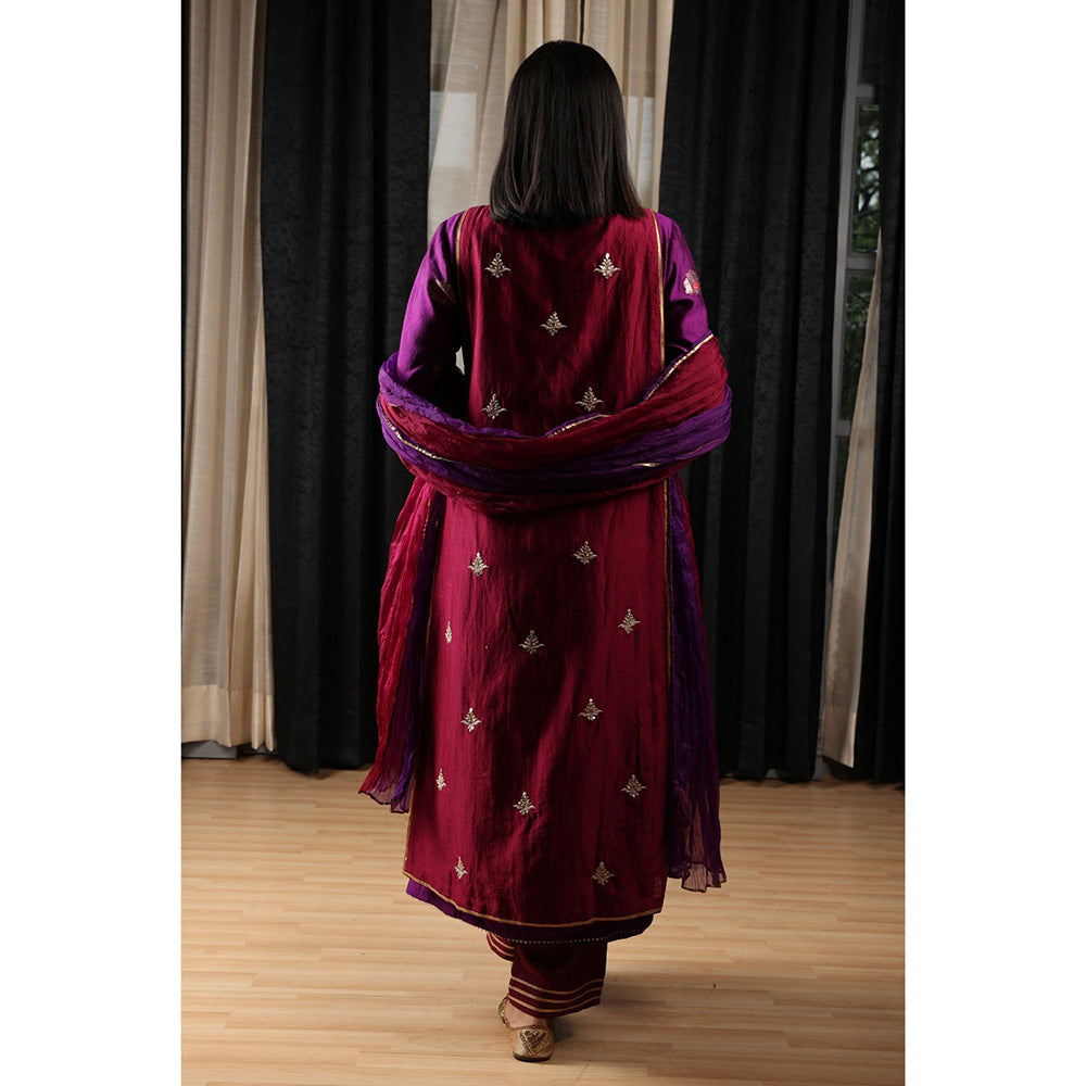 House of Supriya Purple & Maroon Embroidered Kurta & Pant with Dupatta (Set of 3)