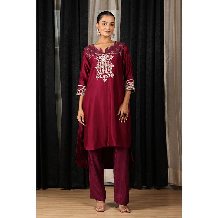 House of Supriya Maroon Embroidered Co-Ord (Set of 2)