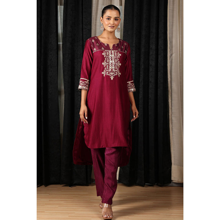 House of Supriya Maroon Embroidered Co-Ord (Set of 2)