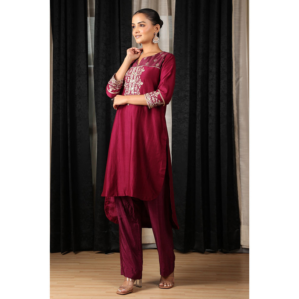 House of Supriya Maroon Embroidered Co-Ord (Set of 2)