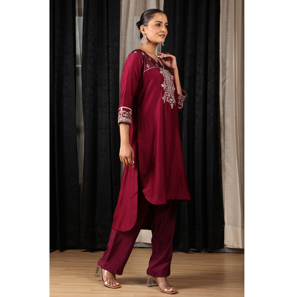 House of Supriya Maroon Embroidered Co-Ord (Set of 2)