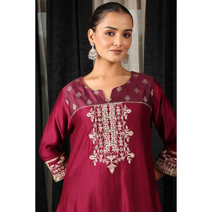 House of Supriya Maroon Embroidered Co-Ord (Set of 2)