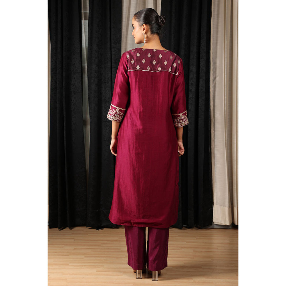 House of Supriya Maroon Embroidered Co-Ord (Set of 2)