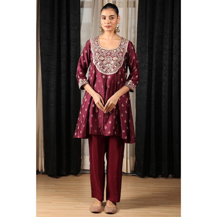 House of Supriya Maroon Embroidered Co-Ord (Set of 2)