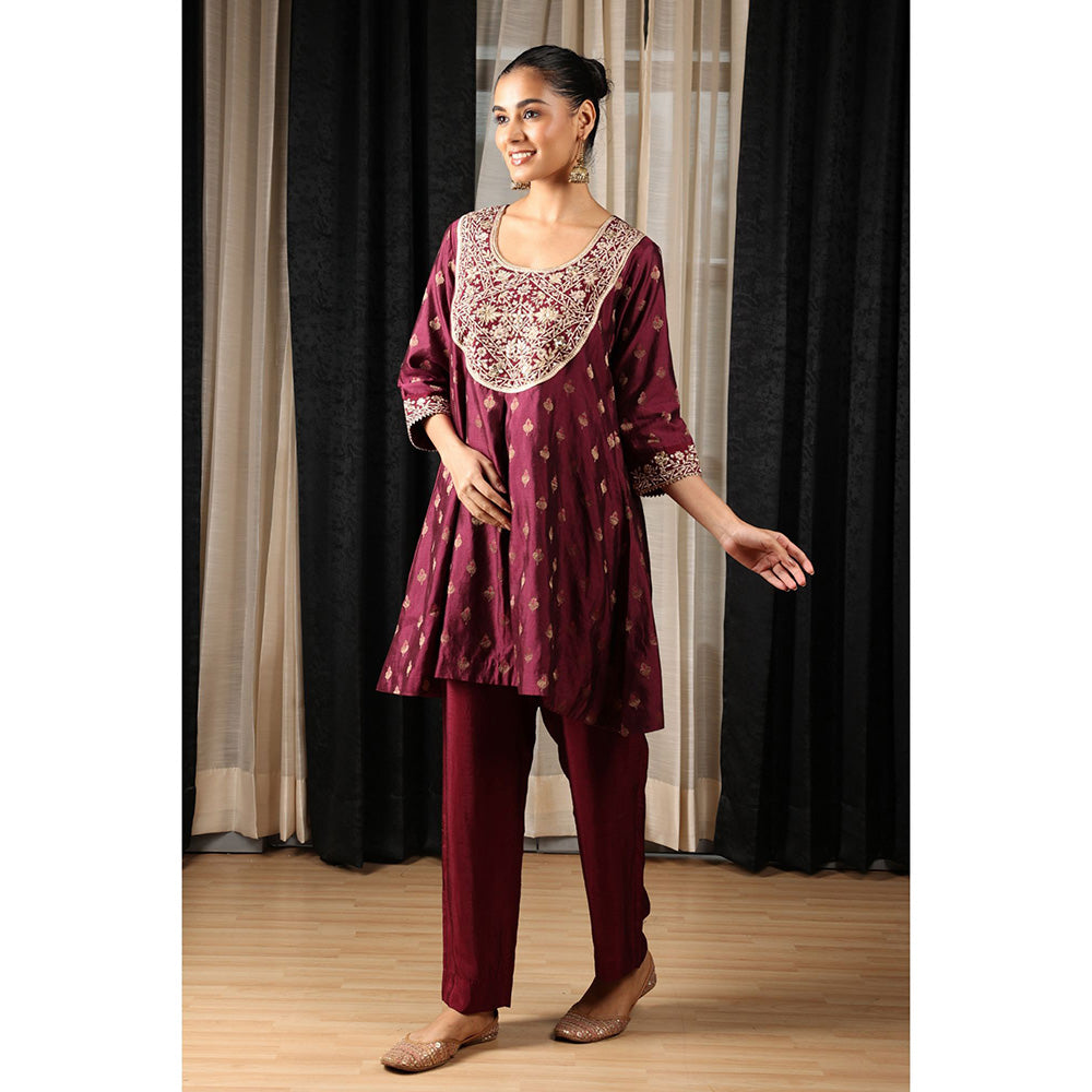 House of Supriya Maroon Embroidered Co-Ord (Set of 2)