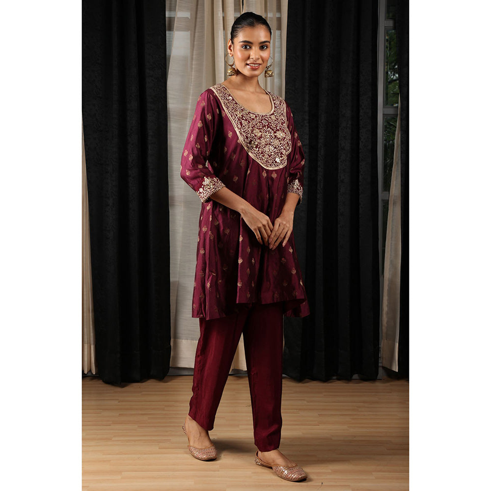 House of Supriya Maroon Embroidered Co-Ord (Set of 2)