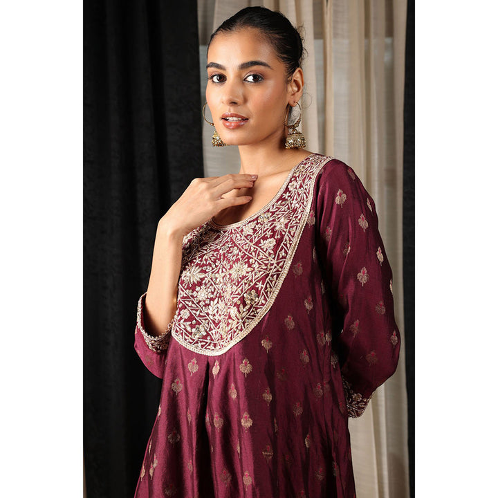 House of Supriya Maroon Embroidered Co-Ord (Set of 2)