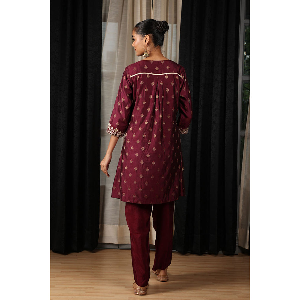 House of Supriya Maroon Embroidered Co-Ord (Set of 2)