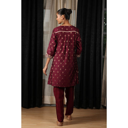 House of Supriya Maroon Embroidered Co-Ord (Set of 2)