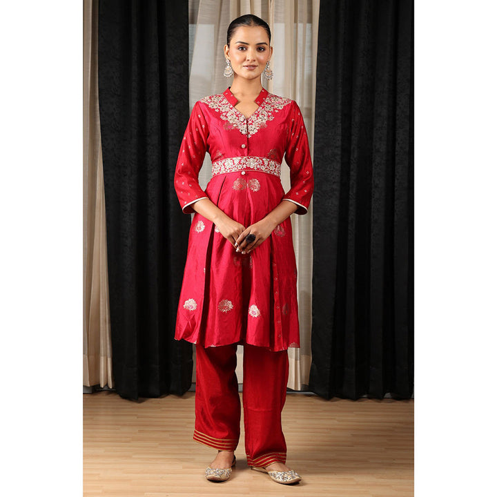 House of Supriya Red Embroidered Co-Ord (Set of 2)