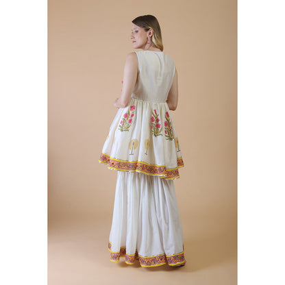 House of Supriya Off White Embroidered Sharara With Kurta And Dupatta (Set of 3)