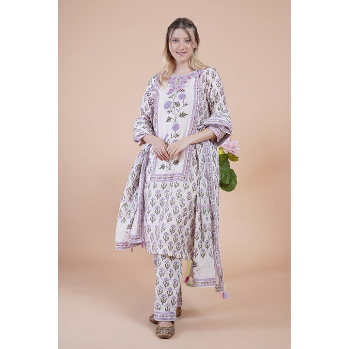 House of Supriya Lavender Print With Embroidered Kurta With Pant And Dupatta (Set of 3)