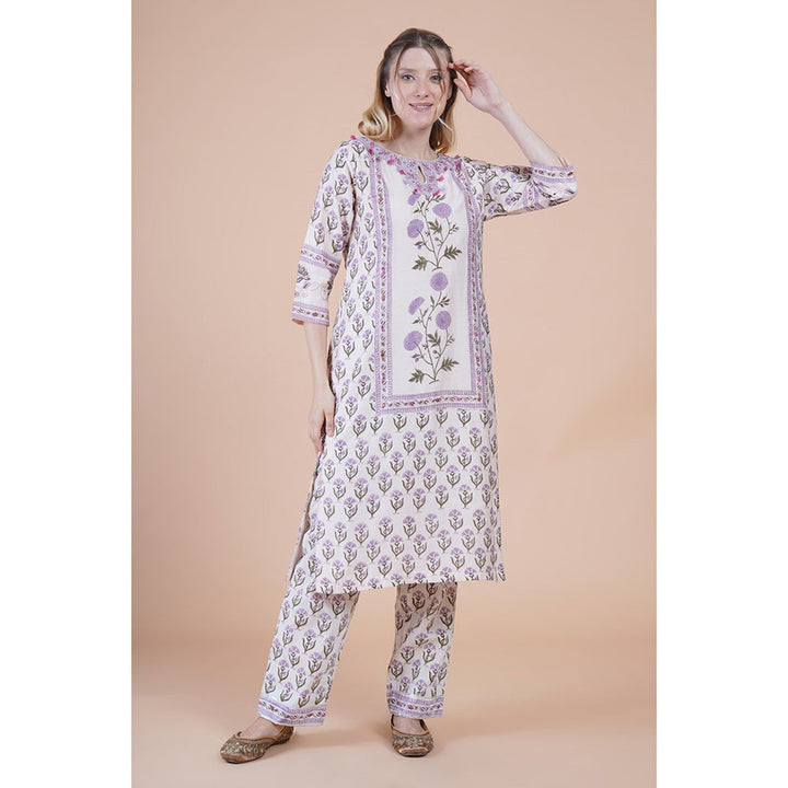 House of Supriya Lavender Print With Embroidered Kurta With Pant And Dupatta (Set of 3)