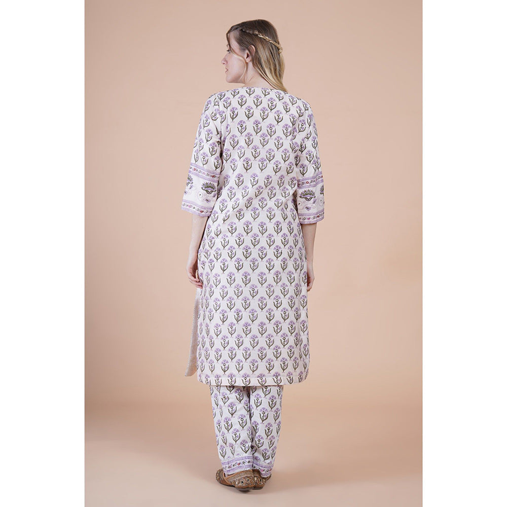 House of Supriya Lavender Print With Embroidered Kurta With Pant And Dupatta (Set of 3)