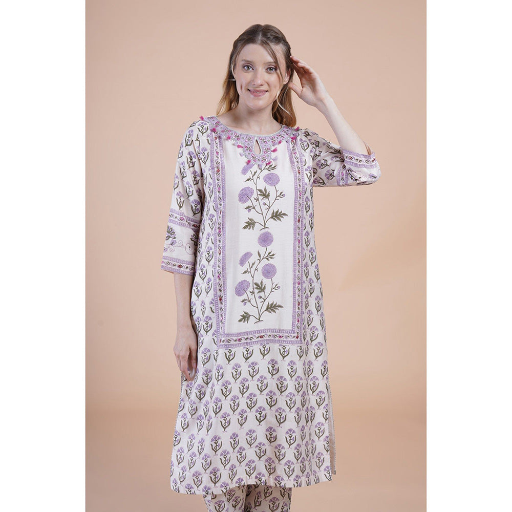 House of Supriya Lavender Print With Embroidered Kurta With Pant And Dupatta (Set of 3)