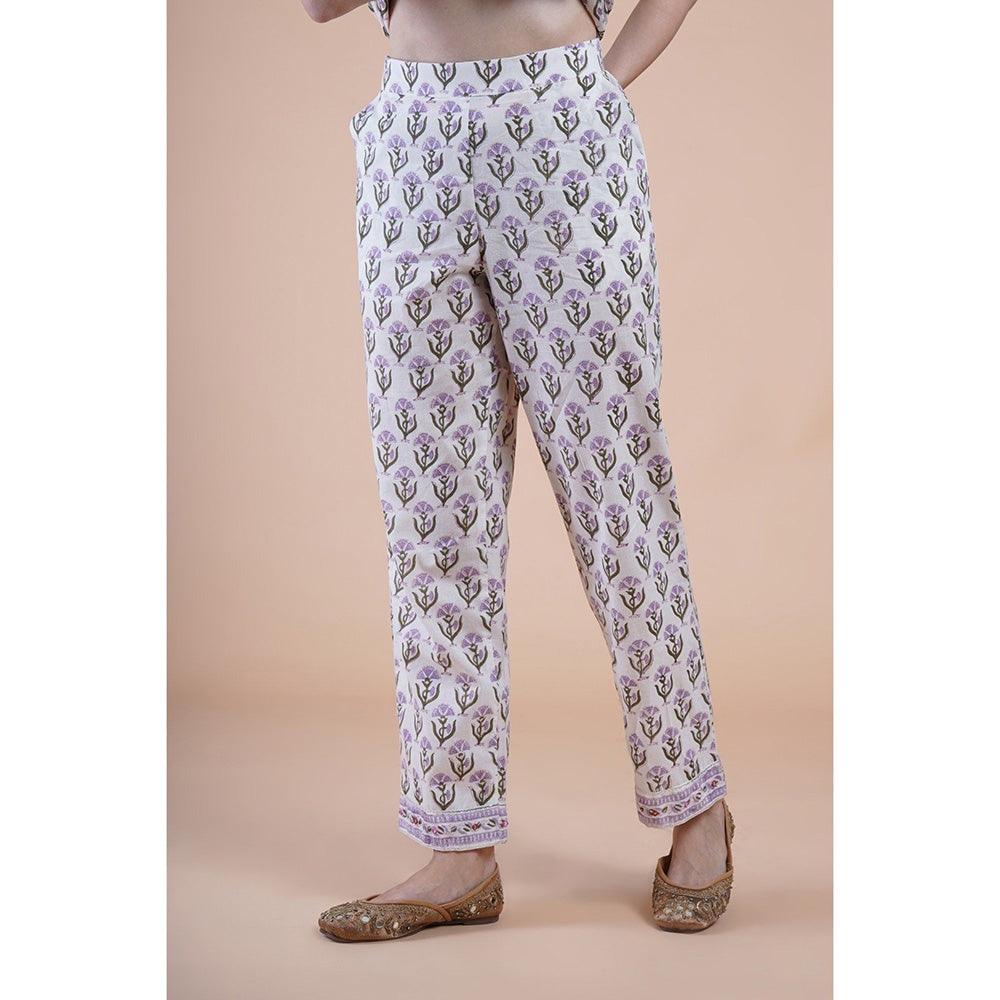 House of Supriya Lavender Print With Embroidered Kurta With Pant And Dupatta (Set of 3)