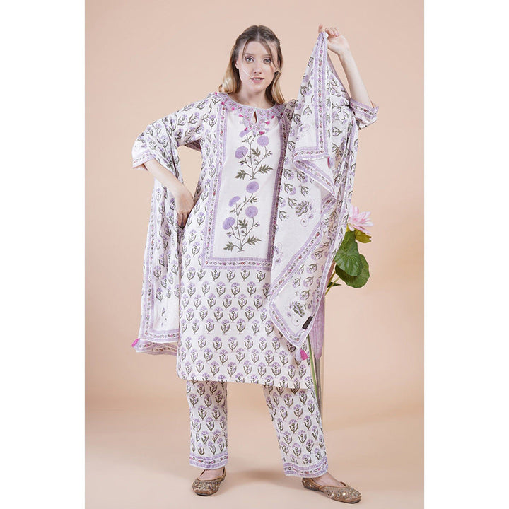 House of Supriya Lavender Print With Embroidered Kurta With Pant And Dupatta (Set of 3)