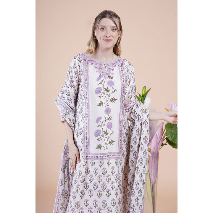 House of Supriya Lavender Print With Embroidered Kurta With Pant And Dupatta (Set of 3)