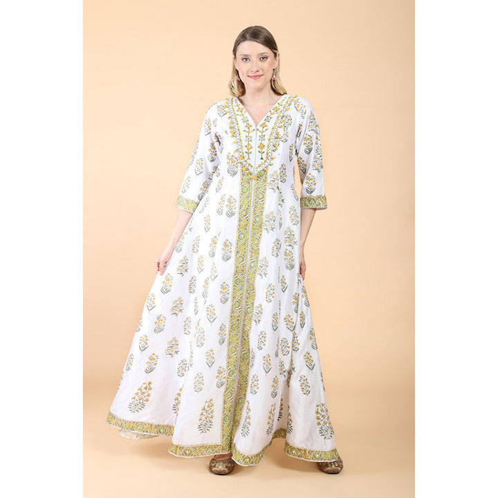 House of Supriya White Print With Embroidered Anarkali With Pant And Dupatta (Set of 3)