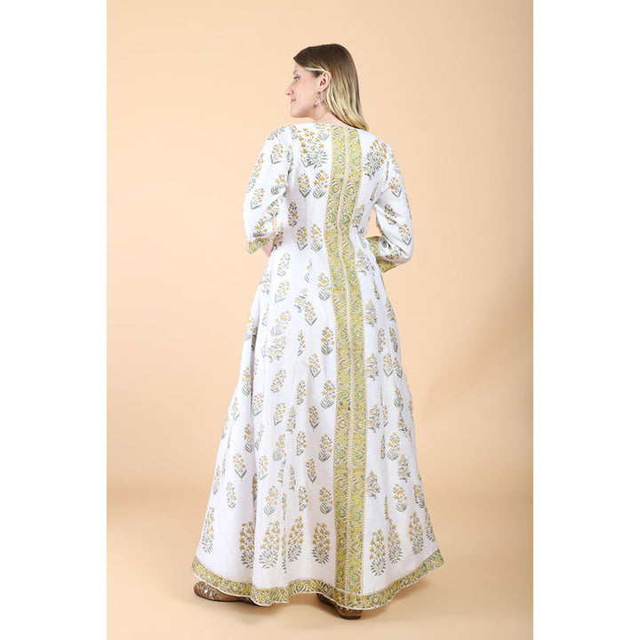 House of Supriya White Print With Embroidered Anarkali With Pant And Dupatta (Set of 3)