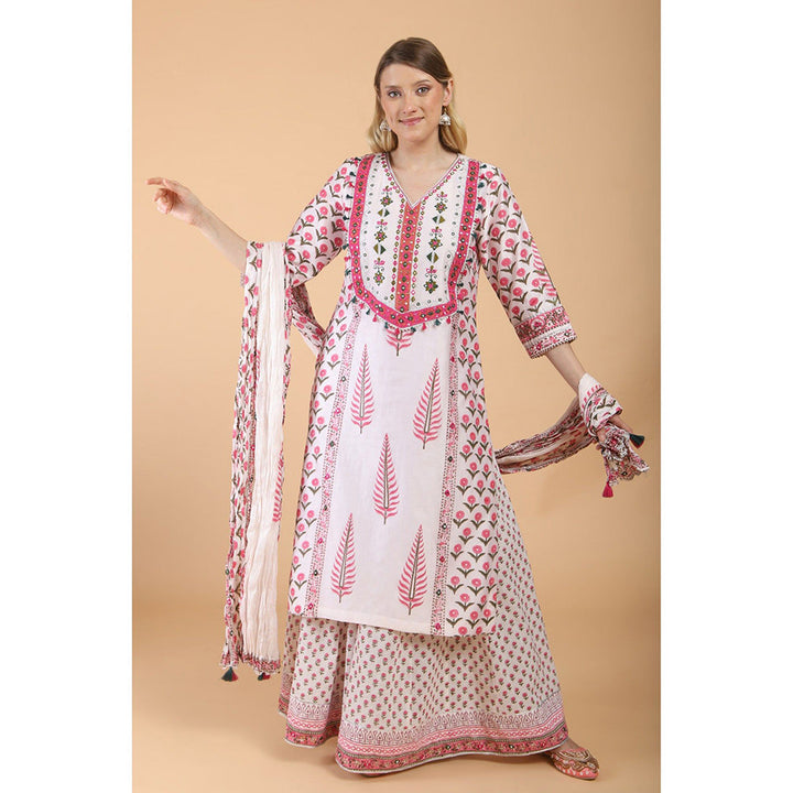 House of Supriya Pink Print With Embroidered Kurta With Palazzo And Dupatta (Set of 3)