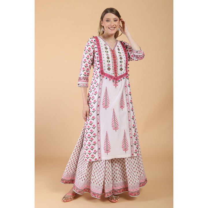 House of Supriya Pink Print With Embroidered Kurta With Palazzo And Dupatta (Set of 3)