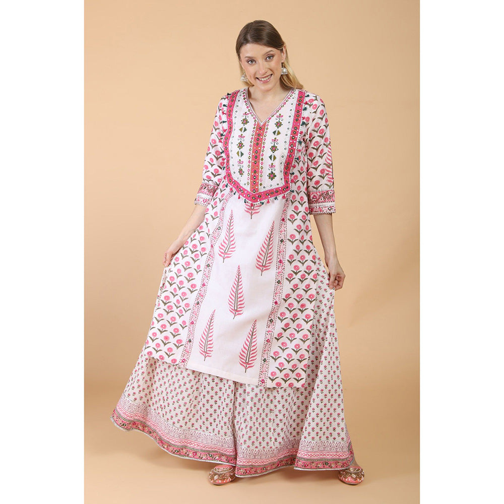 House of Supriya Pink Print With Embroidered Kurta With Palazzo And Dupatta (Set of 3)