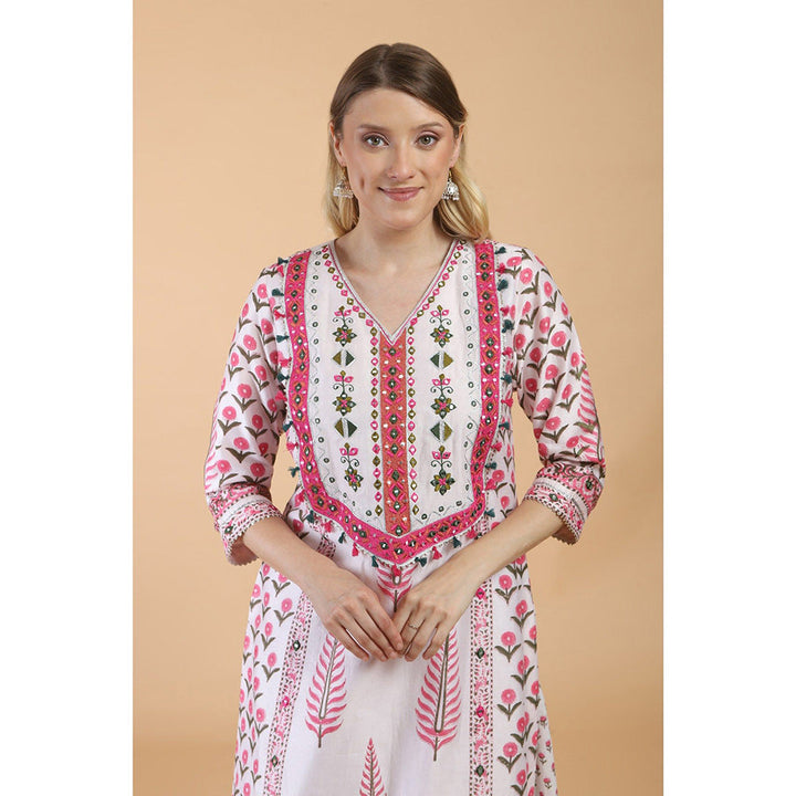 House of Supriya Pink Print With Embroidered Kurta With Palazzo And Dupatta (Set of 3)