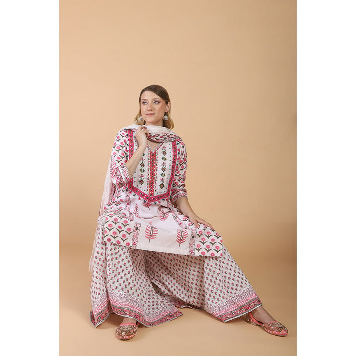 House of Supriya Pink Print With Embroidered Kurta With Palazzo And Dupatta (Set of 3)