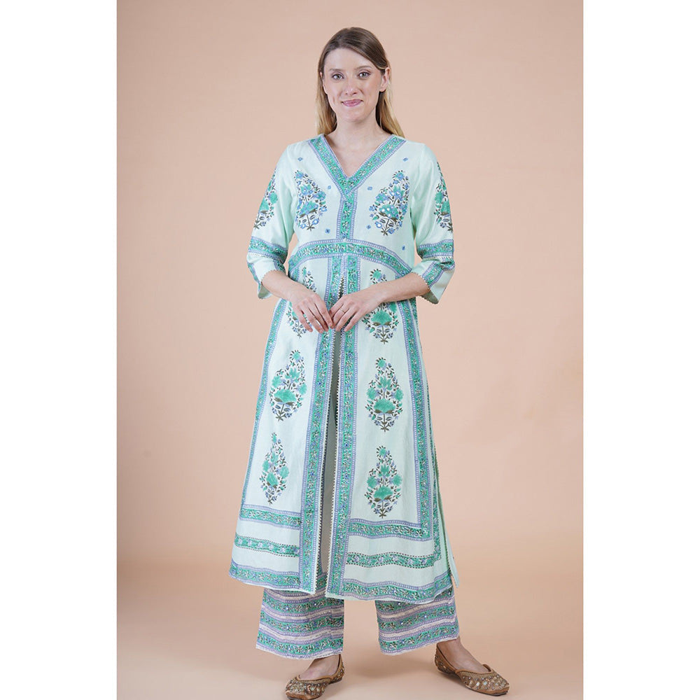 House of Supriya Sea Green Print And Embroidered Kurta With Pant And Dupatta (Set of 3)