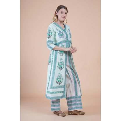 House of Supriya Sea Green Print And Embroidered Kurta With Pant And Dupatta (Set of 3)