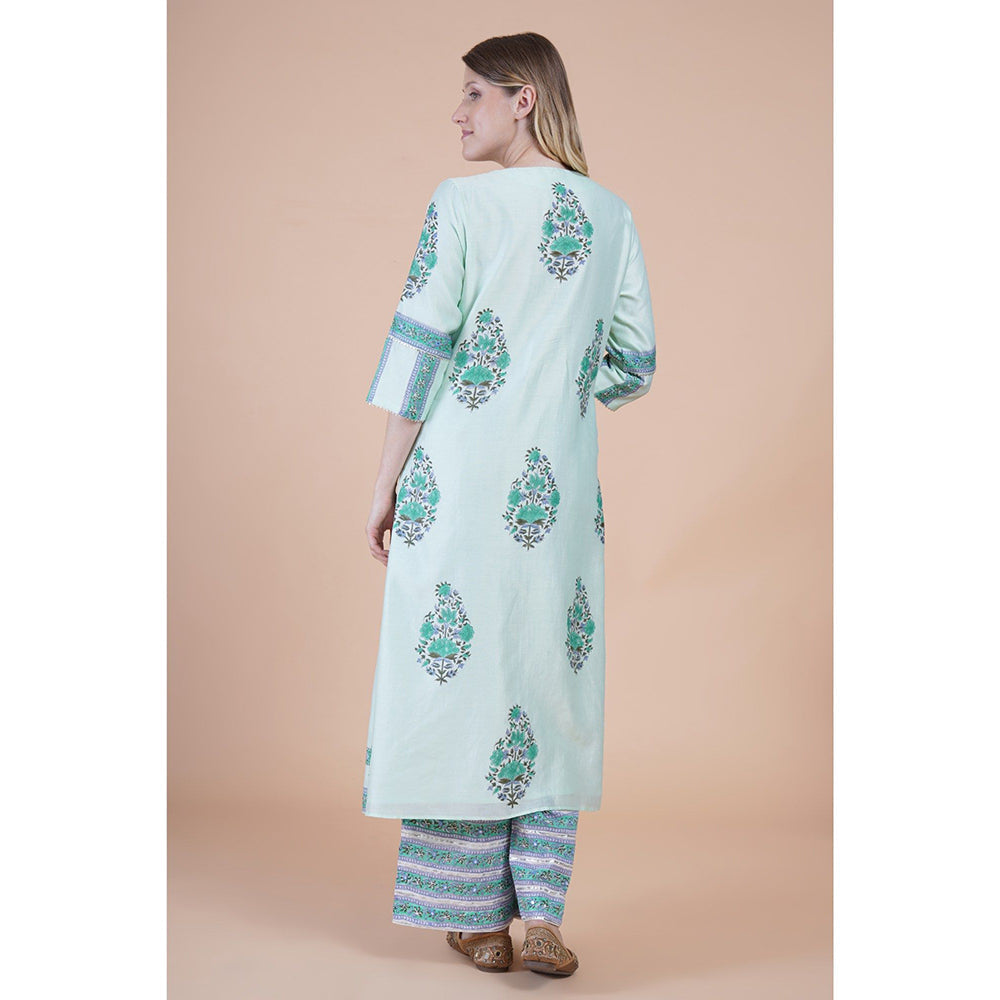 House of Supriya Sea Green Print And Embroidered Kurta With Pant And Dupatta (Set of 3)