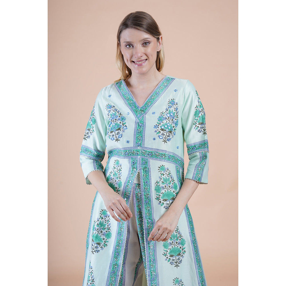 House of Supriya Sea Green Print And Embroidered Kurta With Pant And Dupatta (Set of 3)