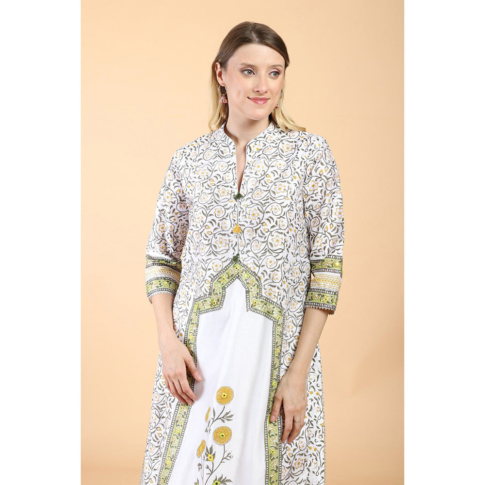 House of Supriya White Print And Embroidered Kurta With Pant And Dupatta (Set of 3)