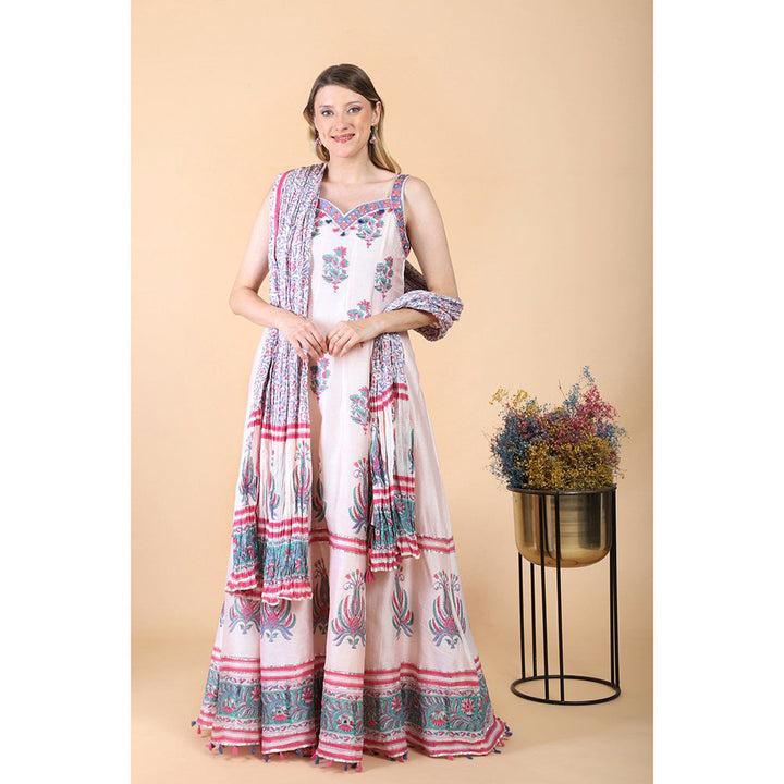 House of Supriya White Print With Embroidered Anarkali With Pant And Dupatta (Set of 3)