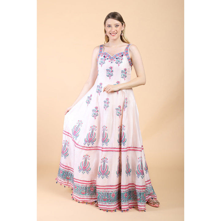 House of Supriya White Print With Embroidered Anarkali With Pant And Dupatta (Set of 3)