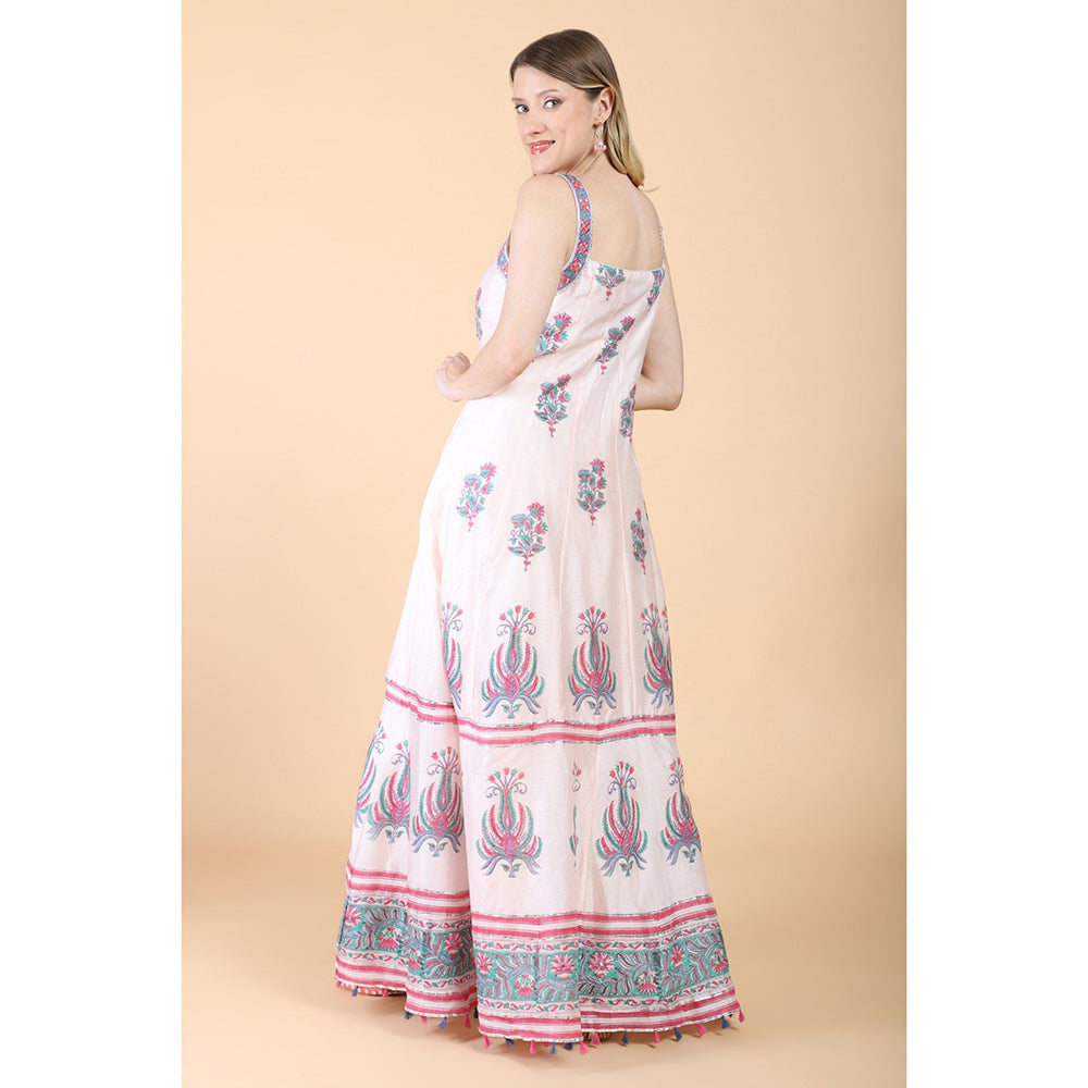 House of Supriya White Print With Embroidered Anarkali With Pant And Dupatta (Set of 3)