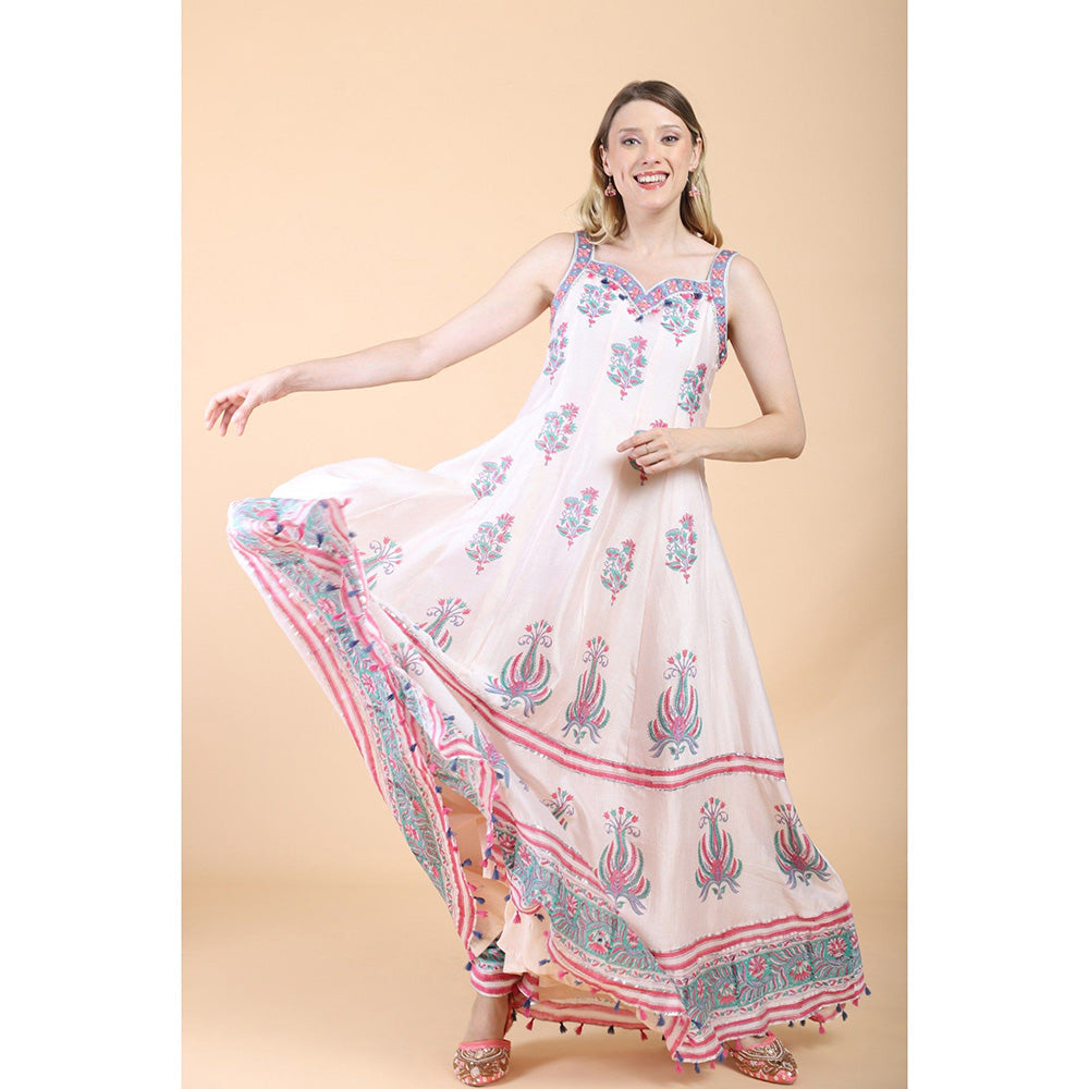 House of Supriya White Print With Embroidered Anarkali With Pant And Dupatta (Set of 3)