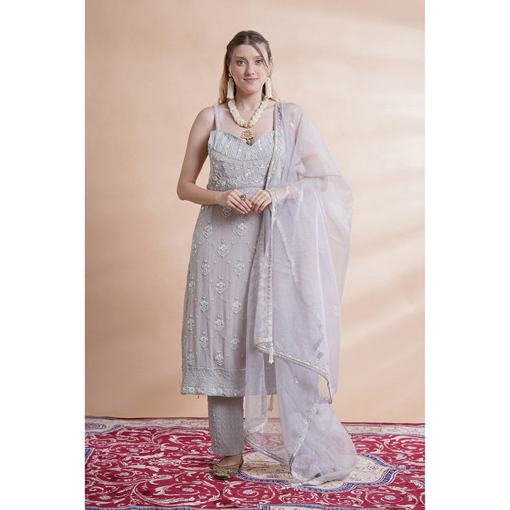 House of Supriya Grey Georgette Incut Kurta With Pant And Dupatta (Set of 3)